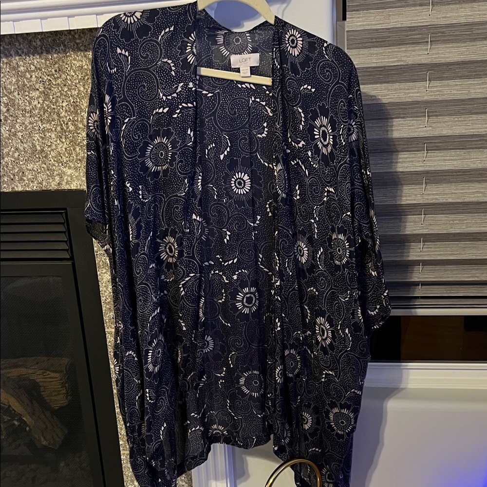 Blue Short Sleeve Printed Kimono from LOFT
